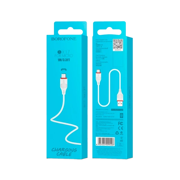 Кабель Borofone BX17 USB (m)-microUSB (m) 1.0м 2.4A ПВХ белый (1/648)
