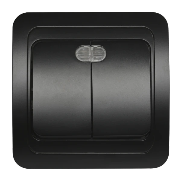 Выключатель Smartbuy 2-клавишный с индикатором 10А черный "Марс"