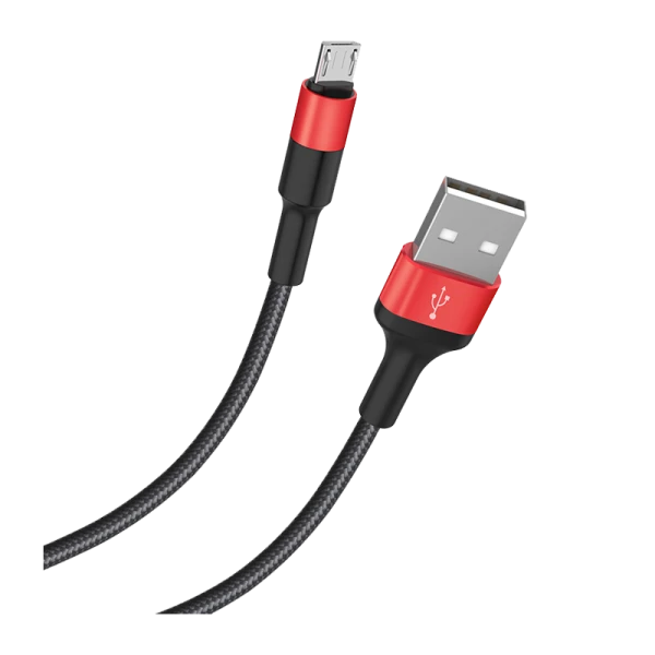 Кабель HOCO X26 USB (m)-microUSB (m) 1.0м 2.0A нейлон черный красный (1/30/300)