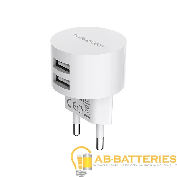 Сетевое З/У Borofone BA23A 2USB 2.4A белый (1/48/192)