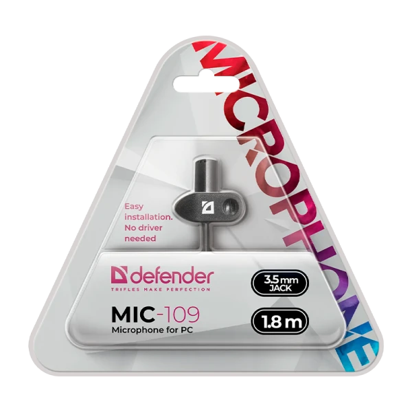 Микрофон Defender MIC-109 конденсаторный 54 дБ 1.8м на прищепке черный (1/50)