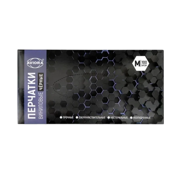 Перчатки Aviora M винил неопудренные 100шт. черный (1/10)