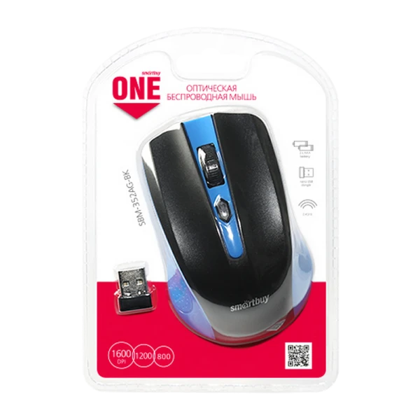 Мышь беспроводная Smartbuy 352AG ONE классическая USB синий черный (1/60)