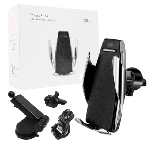 Держатель автомобильный Без бренда S5-X в воздуховод беспр. зар. Qi серебряный (1/50)