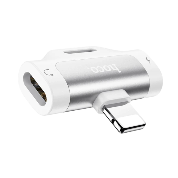 Переходник AUX HOCO LS31 Lightning (m)-Lightning (m)/Lightning (f) пластик серебряный (1/31/310)