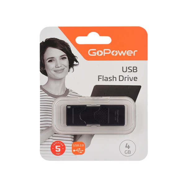 Флеш-накопитель GoPower SLIDER 4GB USB2.0 пластик черный матовый (1/50/1000)
