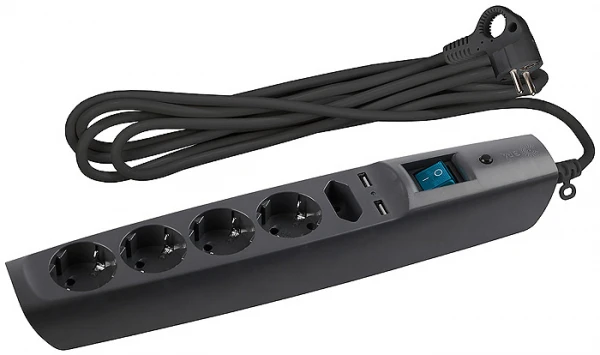 Сетевой фильтр ЭРА USF 5р.С/З 10A 5.0м черный (1/20)