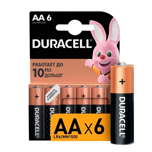 Батарейка Duracell Basic LR6 AA BL6 Alkaline 1.5V (6/60/16800)