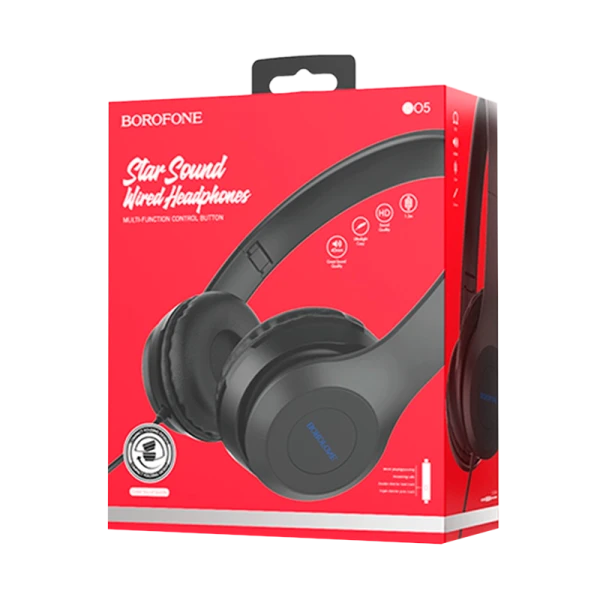 Наушники полноразмерные Borofone BO5 с микр. черный (1/12/36)