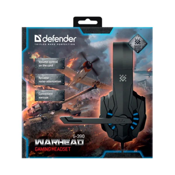 Наушники полноразмерные Defender G-390 Warhead с микр. игровые черный синий (1/20)