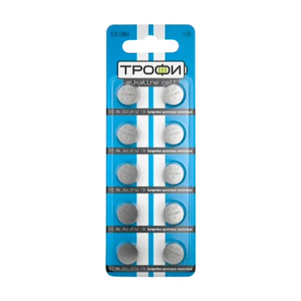 Батарейка Трофи G12/LR1142/LR43/386A/186 BL10 Alkaline 1.55V (10/200/1600)