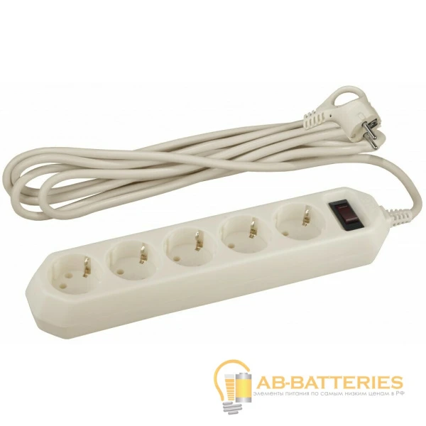Сетевой фильтр ЭРА USF 5р.С/З 10A 5.0м бежевый (1/20)