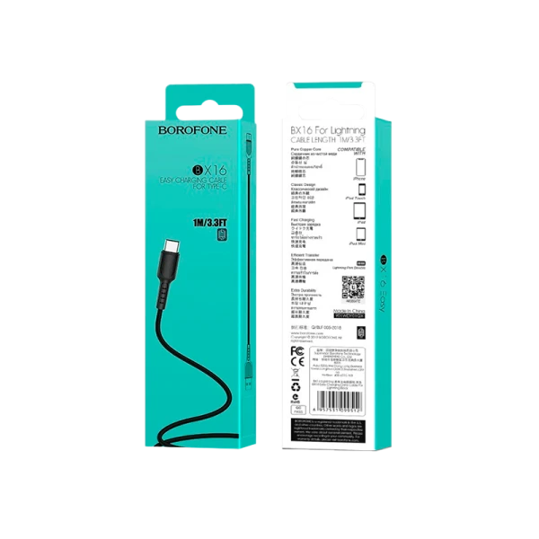 Кабель Borofone BX16 USB (m)-Type-C (m) 1.0м 2.0A ПВХ черный (1/648)