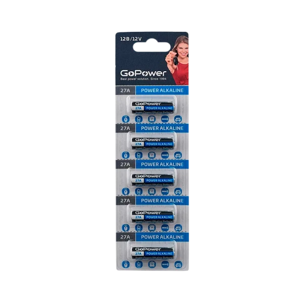 Батарейка GoPower LR27/A27/MN27 BL5 Alkaline 12V (5/100/1000)