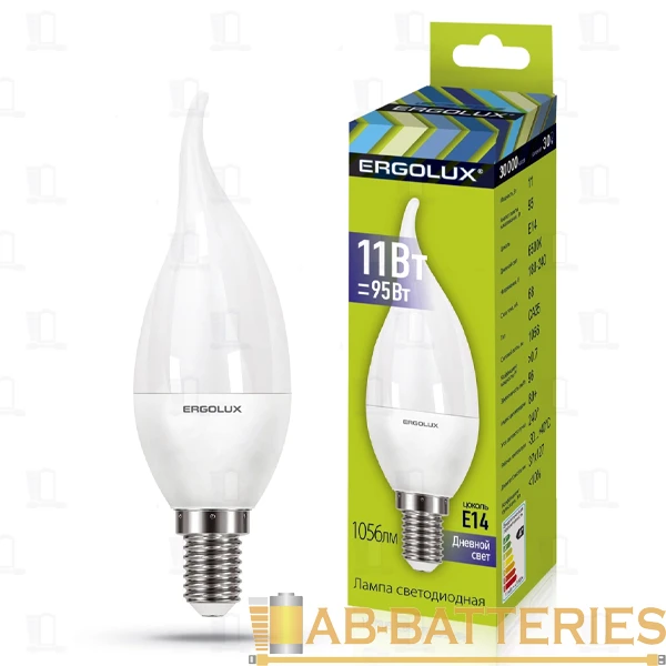 Лампа светодиодная Ergolux CA35 E14 11W 6000К 172-265V свеча на ветру (1/10/100)