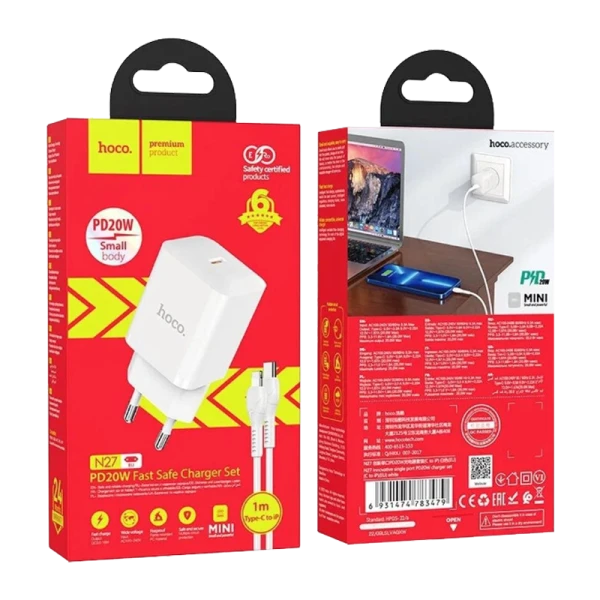Сетевое З/У HOCO N27 Type-C 20W с кабелем Type-C-Lightning белый (1/13/130)