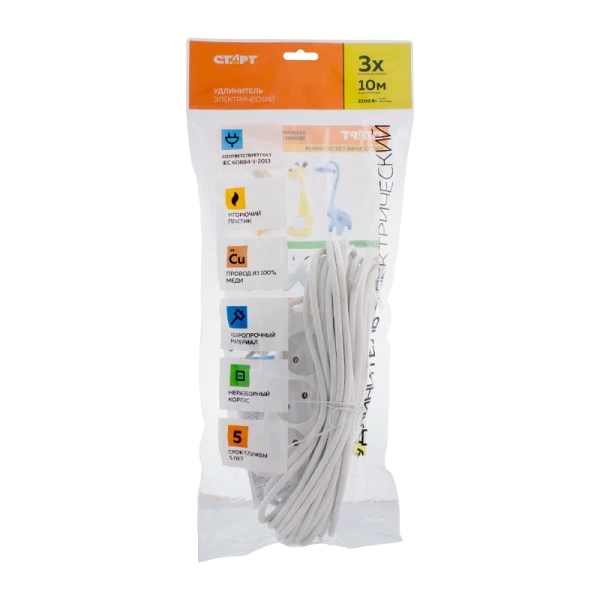 Удлинитель Старт S 3р.Б/З 10A 3.0м 2x0.75мм IP20 белый (1/20)