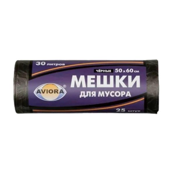 Мешки для мусора 50 х 60 см, 6 мкм, 30 л, чёрные, 25 шт. в рулоне, AVIORA (1/80)