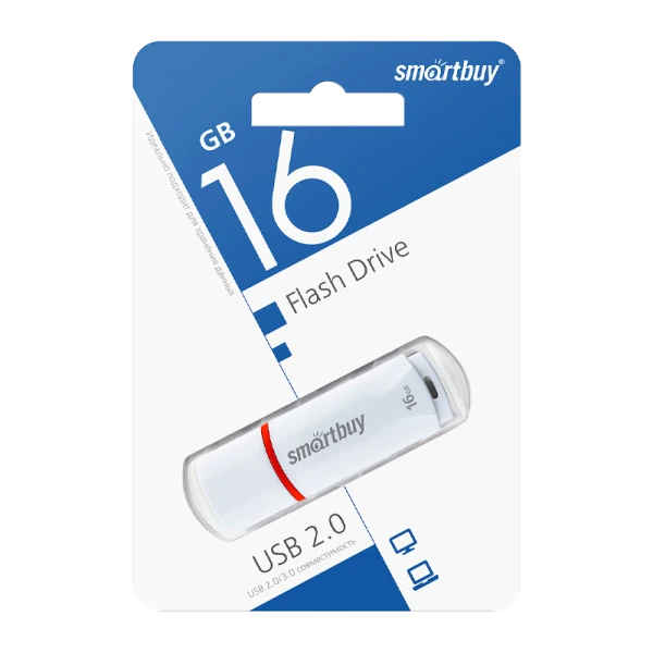 Флеш-накопитель Smartbuy Crown 16GB USB2.0 пластик белый