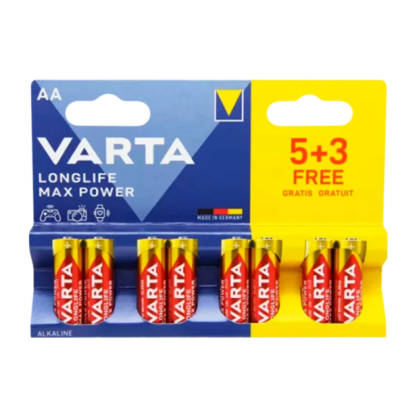 Батарейка Varta LONGLIFE MAX POWER (MAX TECH) LR6 AA BL5+3 Alkaline 1.5V (4706) (8/160)
