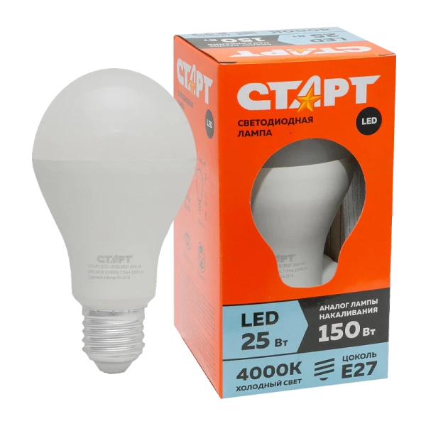 Лампа светодиодная Старт GLS E27 25W 4000К 220V груша Eco матовая (1/10/100)