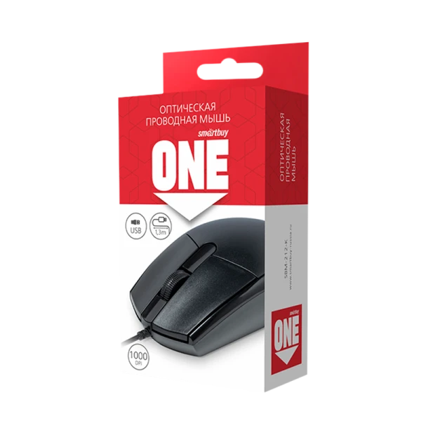 Мышь проводная Smartbuy 212 ONE классическая USB черный (1/100)