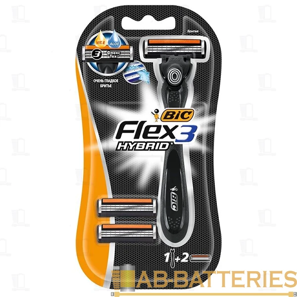 Бритва BIC "Flex 3 Hybrid" 3 лезвия 2 кассеты пластиковая ручка (старый дизайн) плавающая головка (1