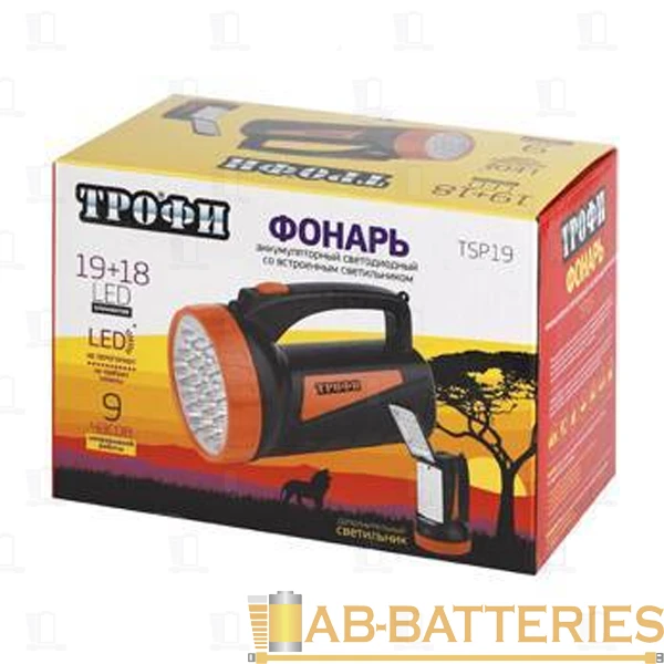 Фонарь туристический Трофи TSP19 2.7W 19+18LED от аккумулятора черный оранжевый (1/10/30)