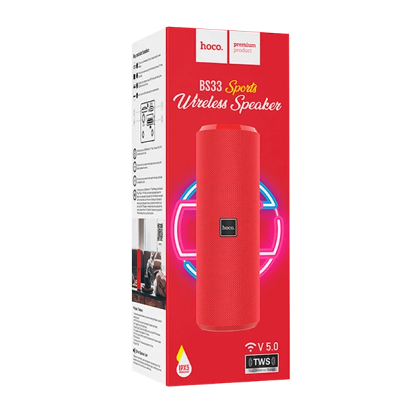 Портативная колонка HOCO BS33 bluetooth 5.0 IPX5 microSD красный (1/30)