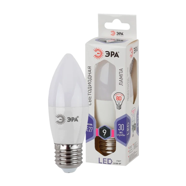Лампа светодиодная ЭРА B35 E27 9W 2700К 170-265V свеча (1/10/100)