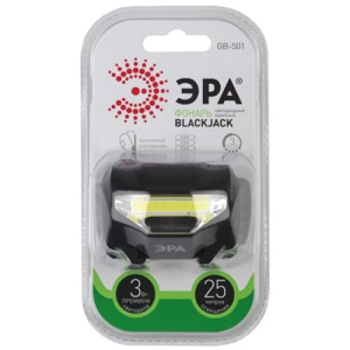 Фонарь налобный ЭРА GB-501 Blackjack 3W COB от батареек 3 режима черный