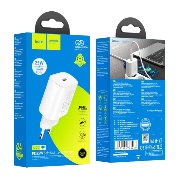 Сетевое З/У HOCO N22 Type-C 3.0A 25W PD3.0 белый (1/12/120)