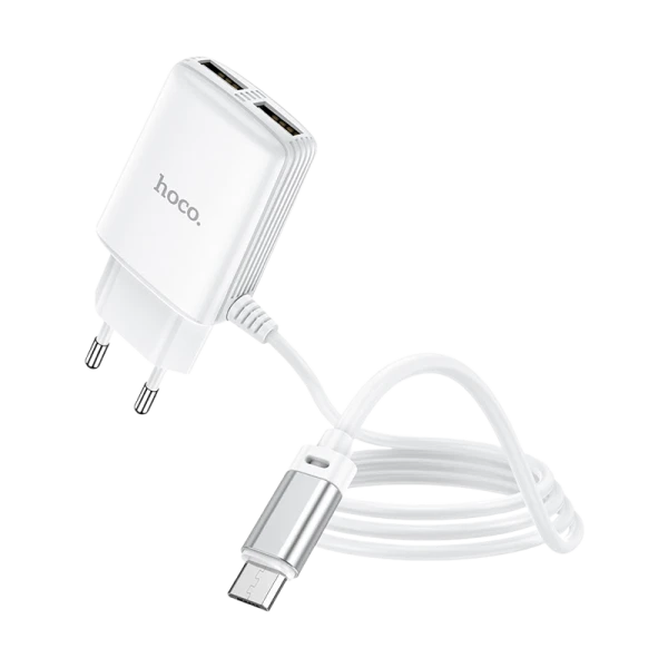 Сетевое З/У HOCO C82A 2USB 2.4A с кабелем microUSB белый (1/13/130)