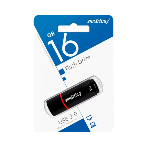 Флеш-накопитель Smartbuy Crown Compact 16GB USB2.0 пластик черный