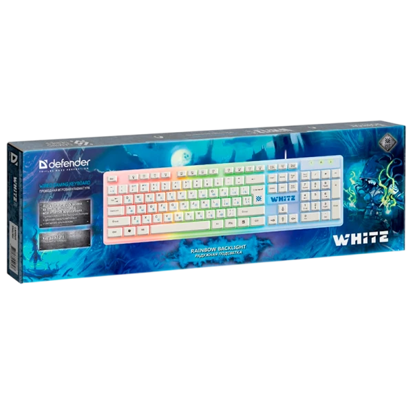 Клавиатура проводная Defender GK-172 white игровая USB 1.5м (1/10)