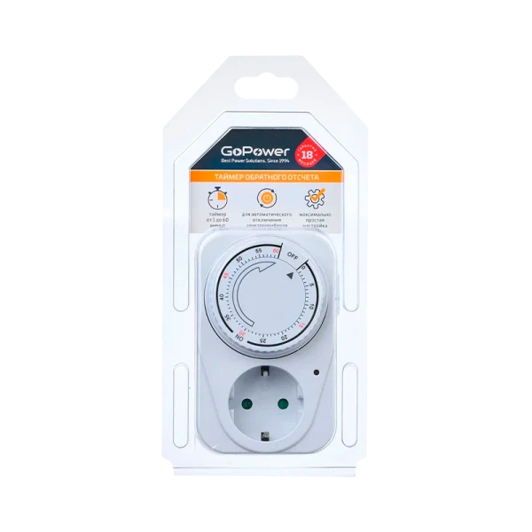 Таймер механический GoPower Timix 08 16A 3600W 1ч/1мин (1/12/48)