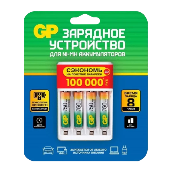 З/У для аккумуляторов GP AA/AAA 4 слота +4AAA 750mAh (1/12)