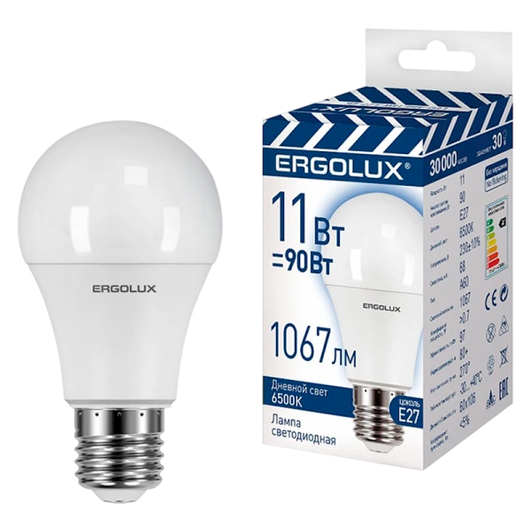 Лампа светодиодная Ergolux A60 E27 11W 6500К 180-240V груша матовая (1/10/100)