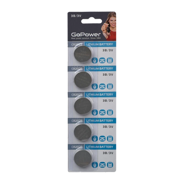 Батарейка GoPower CR2025 BL5 Lithium 3V (5/100/2000)