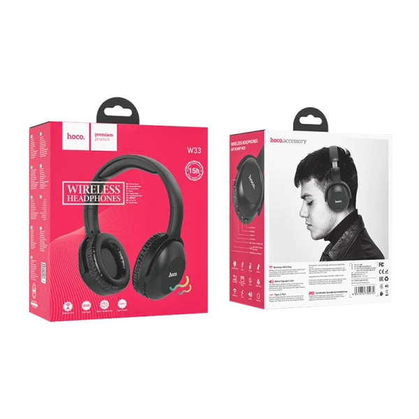 Наушники полноразмерные HOCO W33 bluetooth 5.0 с микр. microSD черный (1/30)