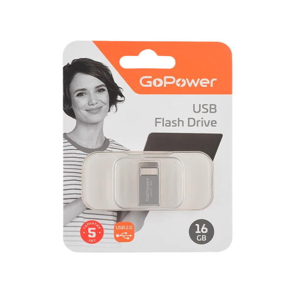 Флеш-накопитель GoPower MINI 16GB USB2.0 металл серебряный (1/50/1000)