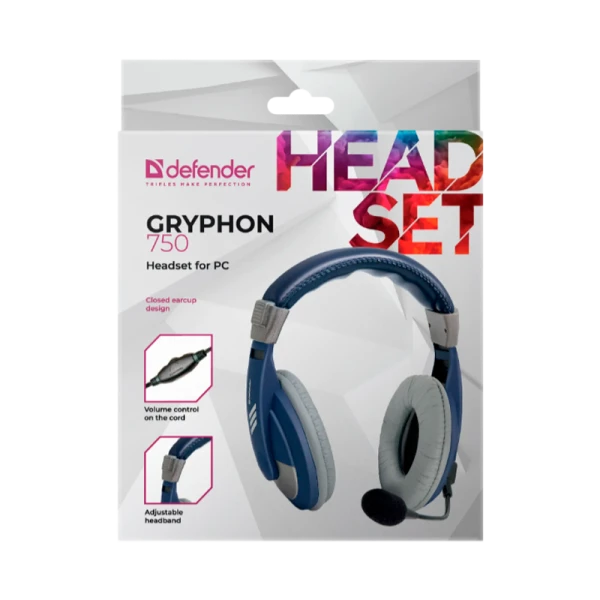 Наушники полноразмерные Defender 750 Gryphon с микр. синий (1/20)