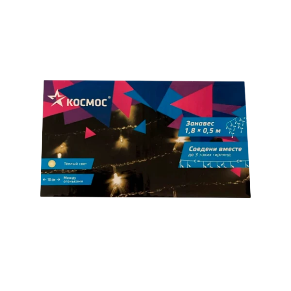 Гирлянда Космос "Бахрома" 48LED 1,8x0,5м схема нитей 1/2/3/5/3/2 белый теплый (1/96)