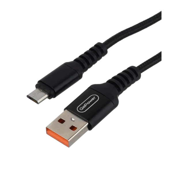 *Кабель GoPower GP02M USB (m)-microUSB (m) 1.0м 2.4A нейлон черный (1/200/800) 