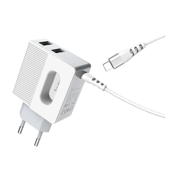 Сетевое З/У HOCO C75 2USB Lightning (m) 2.4A белый (1/13/130)
