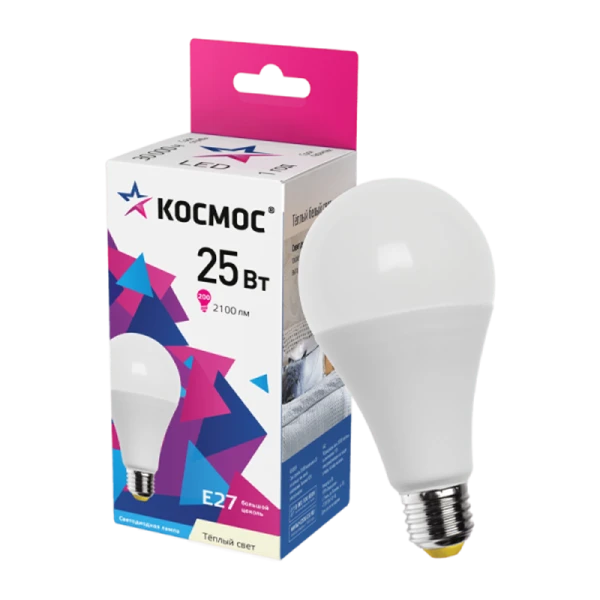 *Лампа светодиодная Космос A65 E27 25W 3000К 200-240V груша матовая (1/10/80) 