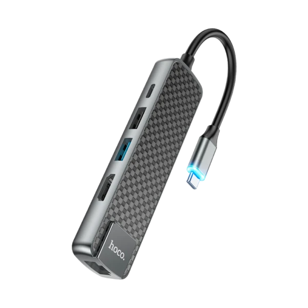 USB-Хаб HOCO HB23 2USB/Type-C/HDMI/RJ45 Type-C (m) USB3.0 серый (1/18/180)