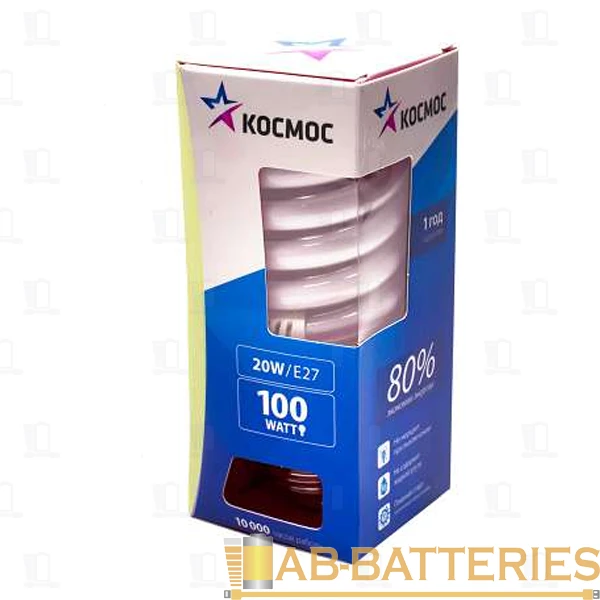 Лампа энергосберегающая Космос SPC E27 20W 2700К 220V спираль 50мм