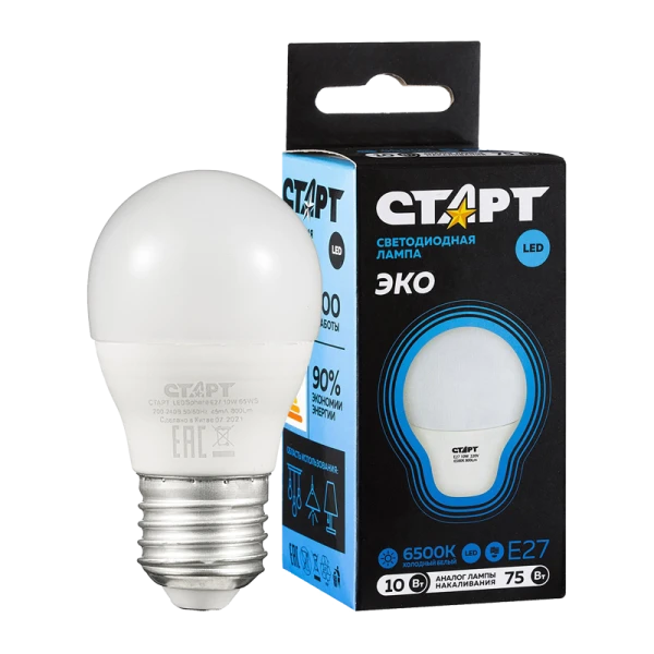 Лампа светодиодная Старт Sphere E27 10W 6500К 220V шар Black матовая (1/10/100)