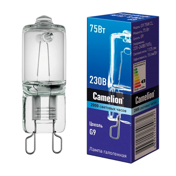 Лампа галогенная Camelion G9 75W 2800К 220-240V капсула прозрачная (1/100/1000)